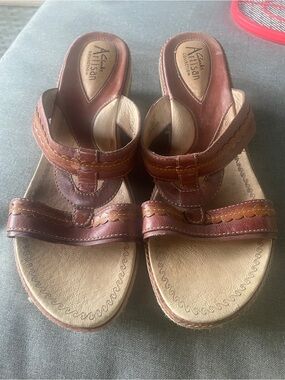 Clarks Brown Leather Slide Sandals